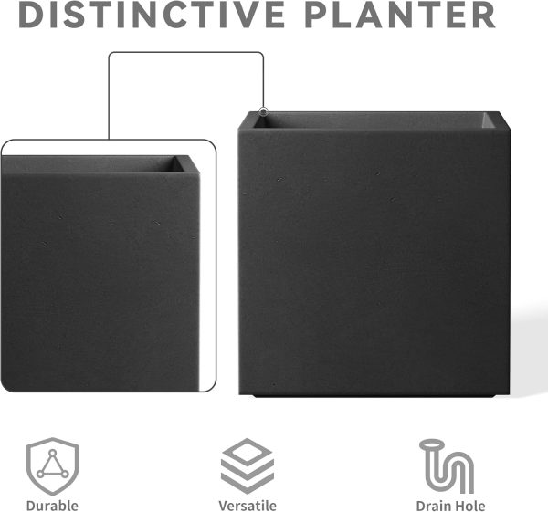 Kante 12 Inch Square Concrete Planter for Outdoor Indoor Home Patio Garden, - Image 7