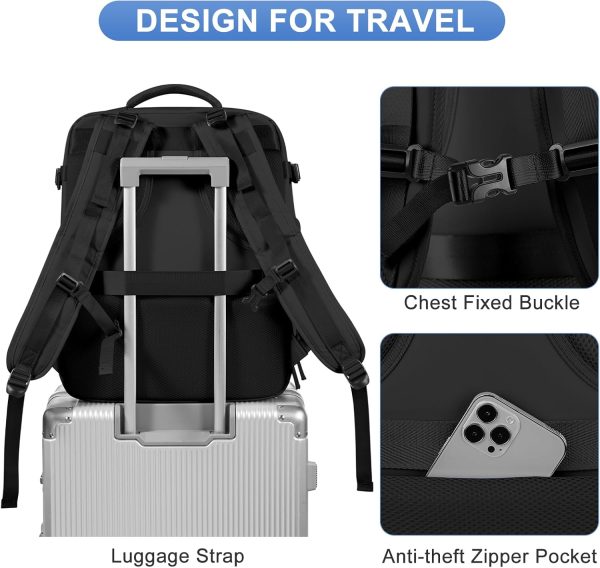 coofay Large Black Travel Backpack Carry on Flight Approved Mochila De - Image 7