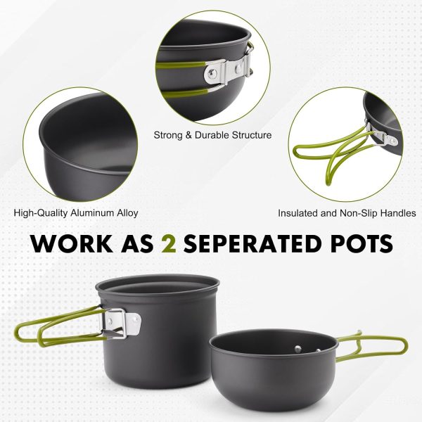 Camping Cookware Kit Backpacking, 0.33Gal Pots and 0.17Gal Pans Set,0.08Gal - Image 3