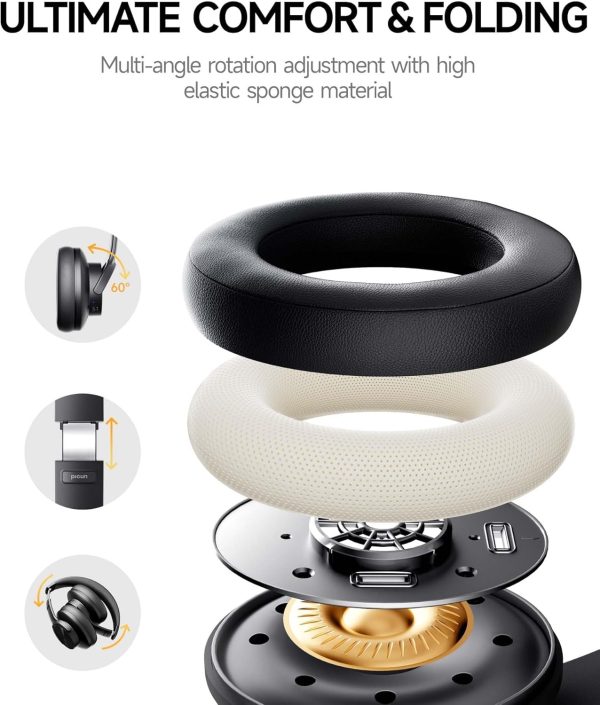 Picun B8 Bluetooth Headphones, 120H Playtime Headphones Wireless Bluetooth - Image 5