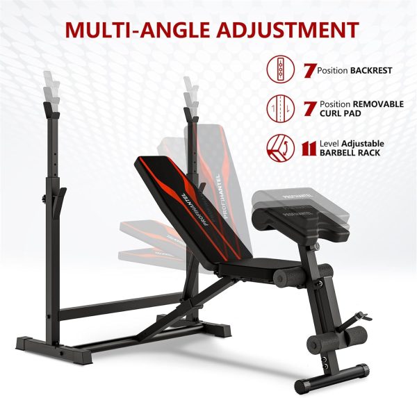 Adjustable Weight Bench, Bench Press Rack with Squat Rack, Leg Exercises - Image 3