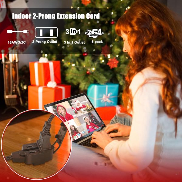 5 Pack Christmas Indoor Extension Cord 6 ft Extension Cord Outdoor with - Image 4