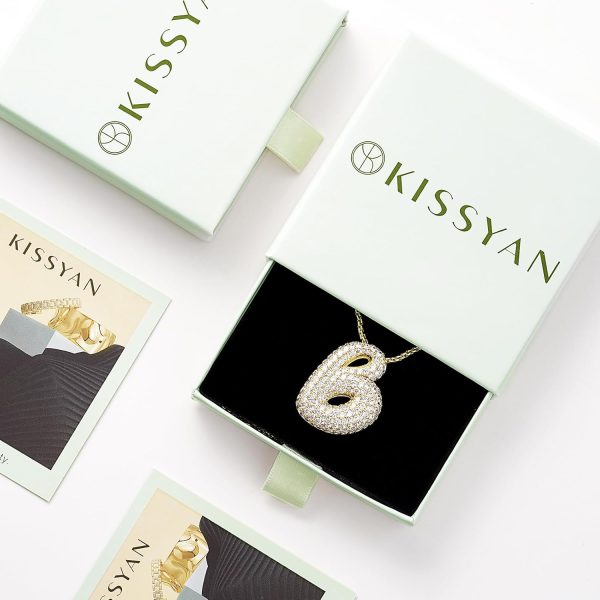 KissYan Bubble Letter Necklace, 14K Gold Plated Balloon Initial Pendant Box - Image 8