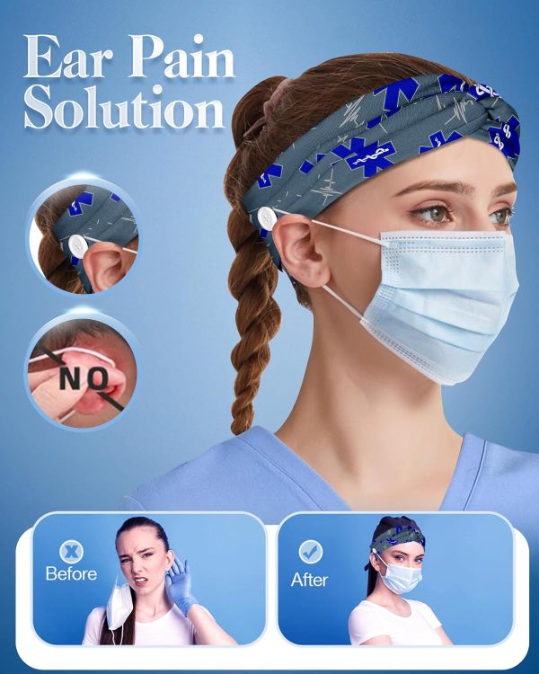 Plifal 4pcs Nurse Headbands for Women with Buttons Non Slip - Cute Hospital - Image 2
