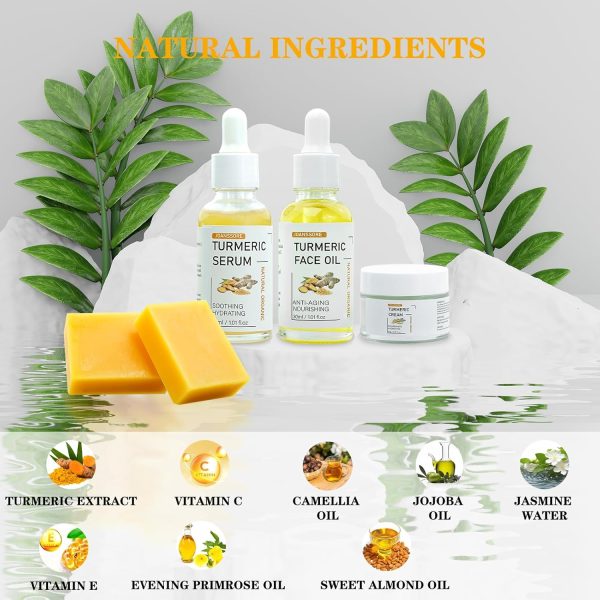 5 PCS Turmeric Soap Bar Turmeric Skin Care Set, Turmeric Face Moisturizer - Image 2