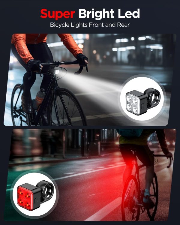 Akale Bike Lights Set, Rechargeable Bicycle Lights Front and Rear, 4 Light - Image 2