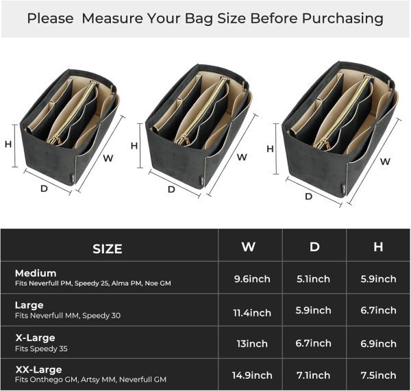 OPPOSHE Suede Purse Organizer Insert for Tote Bag, Sturdy Felt Bag Insert - Image 4