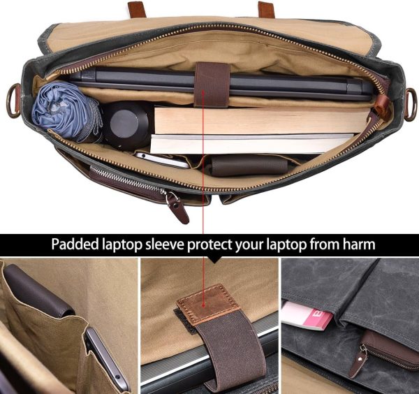 Mens Messenger Bag 15.6 Inch Waterproof Vintage Genuine Leather Waxed - Image 4
