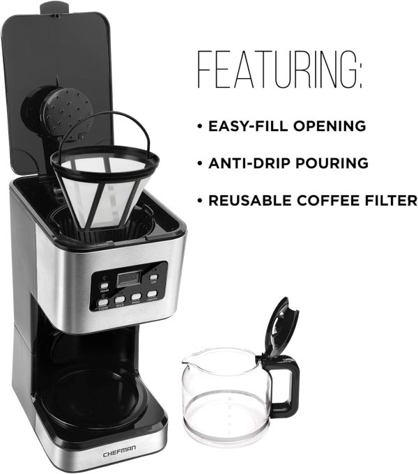 Chefman 12-Cup Programmable Coffee Maker, Electric Brewer, Auto Shut Off, - Image 4