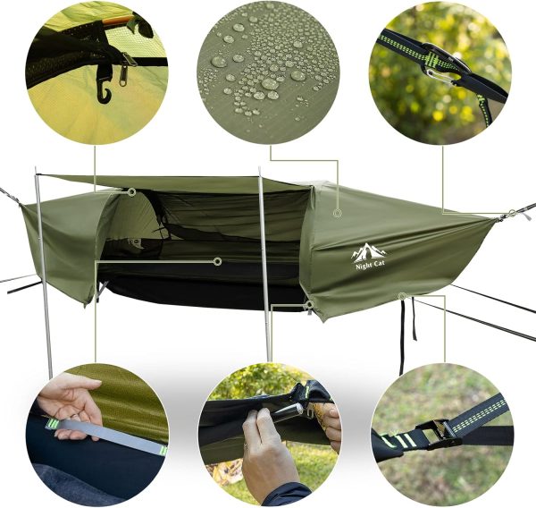 Night Cat Flat Lay Hammock Tent with Mosquito Net Waterproof Rainfly - Image 4