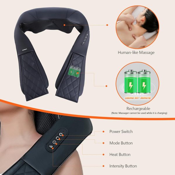 Rechargeable Neck Massager with Heat - Shiatsu Back and Neck Massager, - Image 2