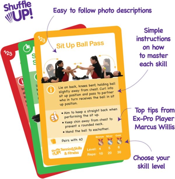 Shuffle Up Tennis Card Games - 70+ Fun & Active Skills Cards for Kids, - Image 7