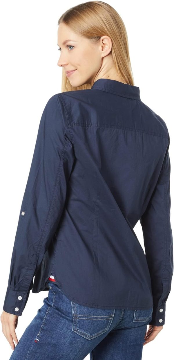 Tommy Hilfiger Women's Solid Button Collared Shirt With Adjustable Sleeves - Image 2