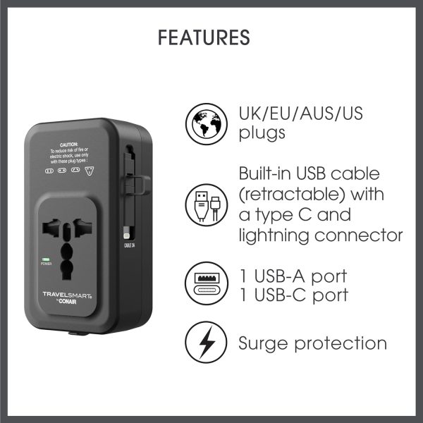 Conair Universal Travel Adapter - All-in-One European and Worldwide Travel - Image 2