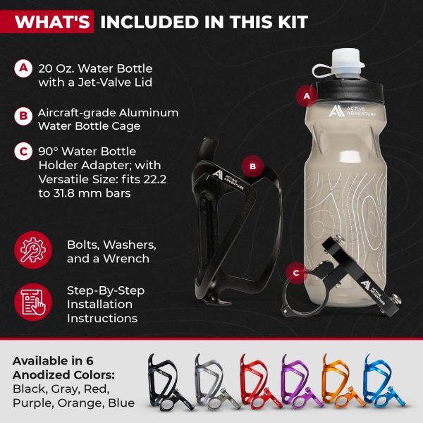 Bike Water Bottle Holder Combo - 20 Oz Squeeze Bottle & Bicycle Mount Cage - Image 2