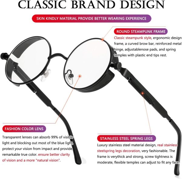 AIEYEZO Round Steampunk Sunglasses for Men Women Gothic Glasses Vintage - Image 5