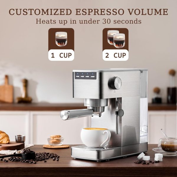 Espresso Machine with Milk Frother, Stainless Steel Espresso Maker, - Image 3