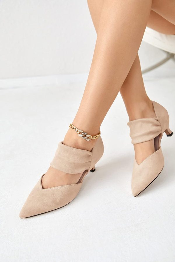 Coutgo Womens Low Kitten Heel Dress Shoes Pointed Toe Slip on Ankle Strap - Image 2