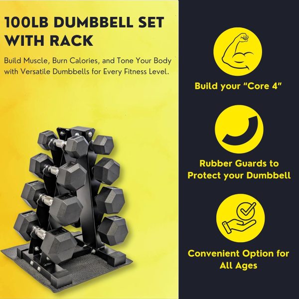 HulkFit 100lb Dumbbell Set with Heavy-Duty 4-Tier A-Frame Rack and - Image 2