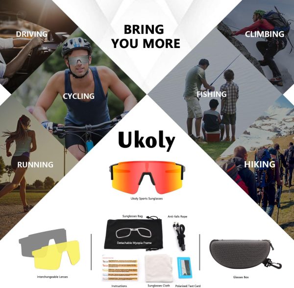 Ukoly Cycling Sunglasses for Men Women with 3 Interchangeable Lenses, - Image 6