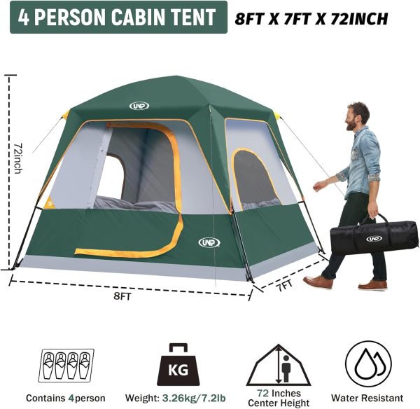 UNP 4-Person Tent, Portable Cabin Tent, Camping Tent 4-Person Easy Set Up, - Image 2