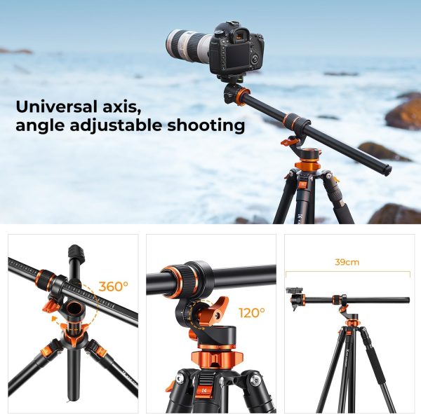 K&F Concept 90 inch/230cm Ultra High Camera Tripod,Horizontal Overhead - Image 3