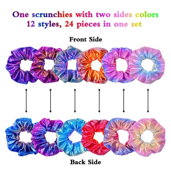 24Pcs Hair Scrunchies for Girls Shiny Metallic Scrunchies Cute Elastic Hair - Image 2