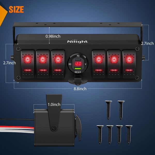Nilight 6 Gang Rocker Switch Box 12V SPST ON Off Toggle Switch PD Type C - Image 2