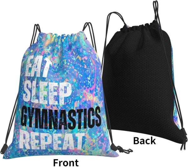 Eat Sleep Gymnastics Repeat Drawstring Backpack Gym String Bag Sports - Image 2