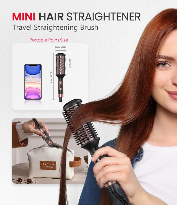 Hair Straightener Brush, Mini Brush Straightener for Women, 360°F Constant - Image 2