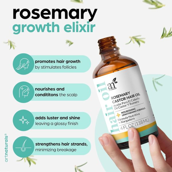 Artnaturals Organic Rosemary Castor Hair Oil + Massager Hair Growth Set - Image 3