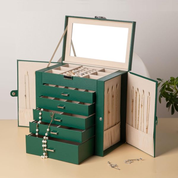 Frebeauty Large Jewelry Box,6-Tier PU Leather Jewelry - Image 5