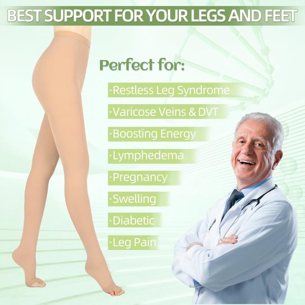 Compression Pantyhose for Women & Men, 2 Pairs 15-20mmHg Medical Graduated - Image 3
