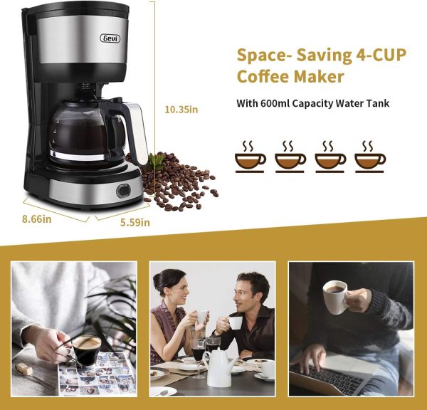 Gevi 4-Cup Coffee Maker, Small Drip Coffeemaker Compact Coffee Pot Brewer - Image 3