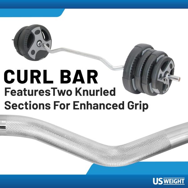 US Weight 60lb Curl Bar Weight Set with Spring Clips – Adjustable Workout - Image 3