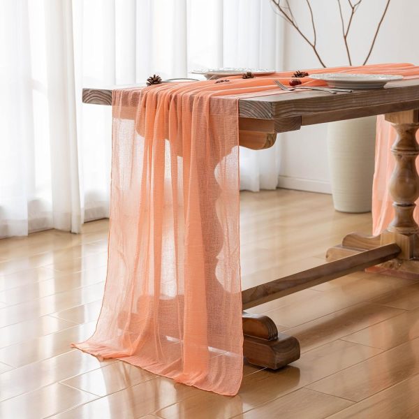 Keketo 6pcs Coral Peach Gauze Rustic Cheesecloth Table Runner 120 Inch 10 - Image 3