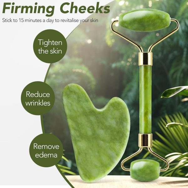 huefull Gua Sha Facial Tools & Jade Roller Set for Skin Care, Reduce - Image 3