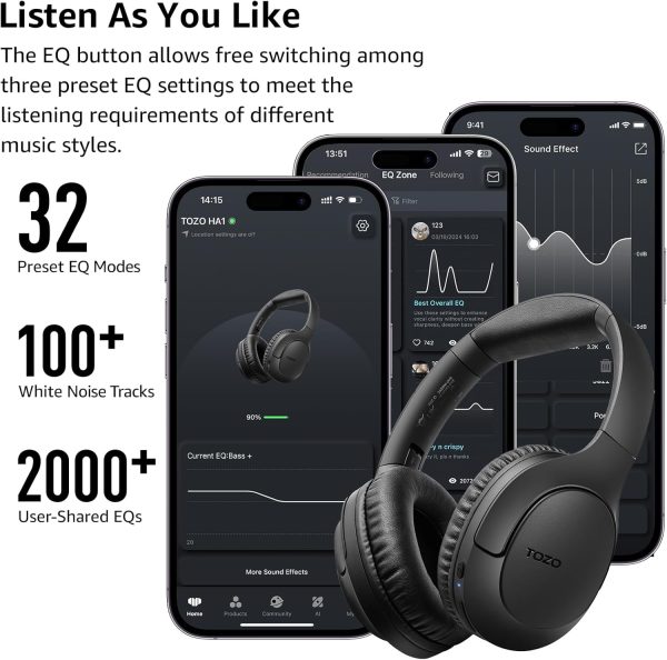TOZO Bluetooth 5.4 Over Ear Headphones, ENC Call Noise Cancelling Mic, - Image 8