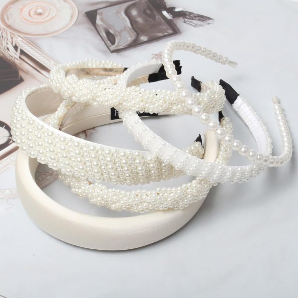 5PK White Pearl Headbands for Women Girls Cute Pearl dainty Headbands Bling - Image 2