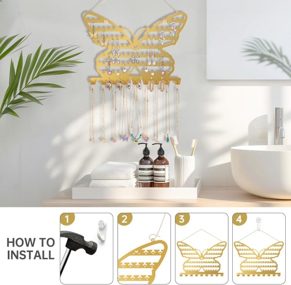 NiHome Butterfly Wall Mounted Jewelry Organizer, Decorative Metal Earring - Image 3