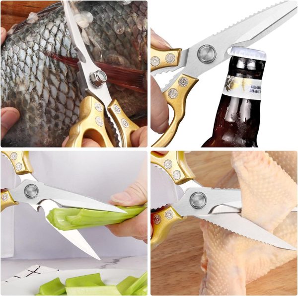 Kitchen Scissors, Heavy Duty Sharp Kitchen Shears Dishwasher Safe,Gold - Image 4