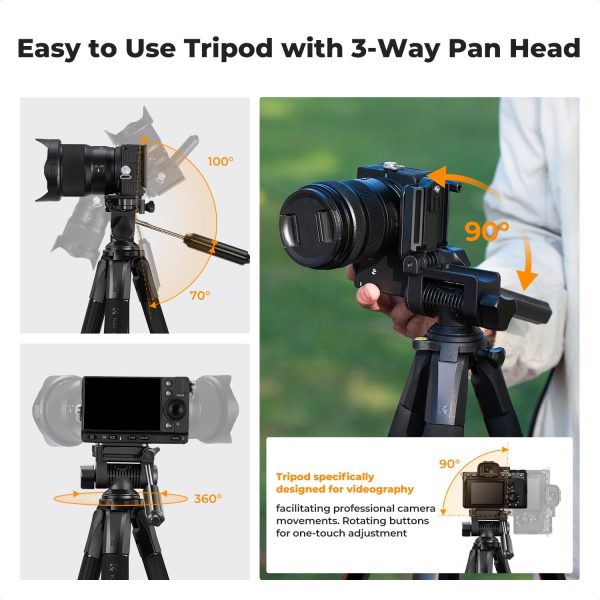 K&F Concept Camera Tripod, 75" Lightweight Portable Travel Outdoor DSLR - Image 6
