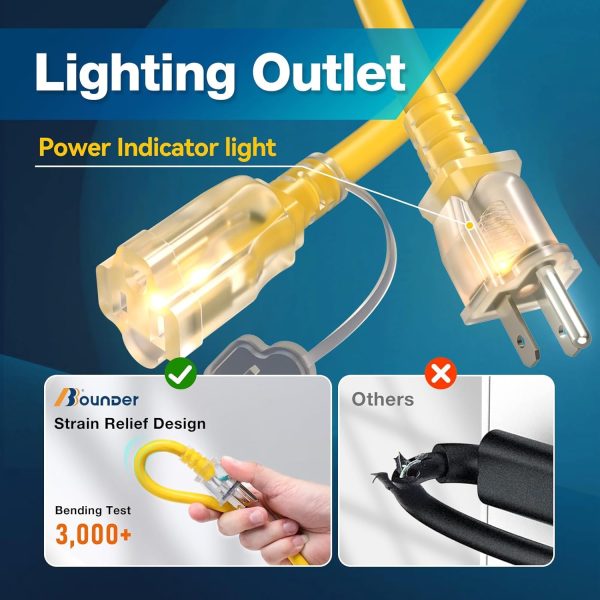 BBOUNDER 100 FT Outdoor Extension Cord Waterproof, 12/3 SJTW Heavy Duty 15A - Image 5