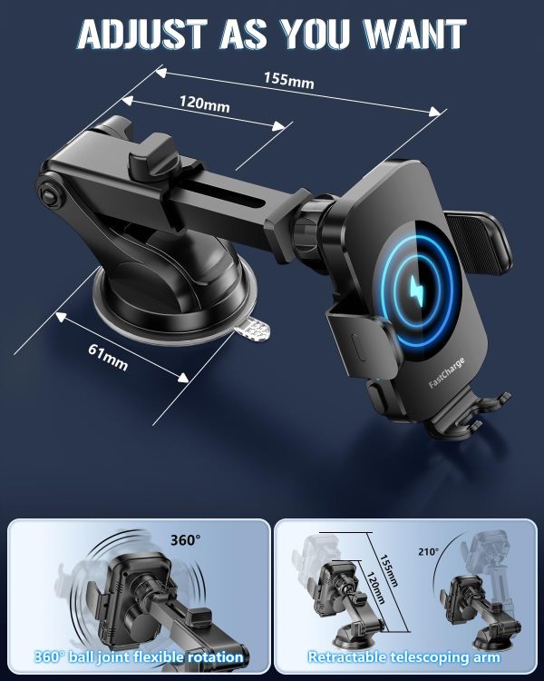 Wireless Car Charger, Fast Charging Phone Holder 3 in 1 Phone Mount Auto - Image 5
