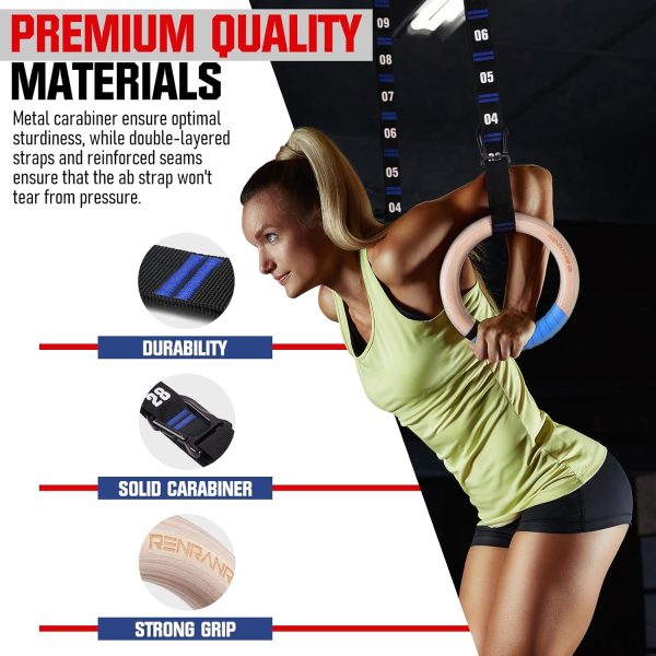RENRANRING Gymnastic Rings Wooden Gym Rings 1.25'' Exercise Rings with - Image 7