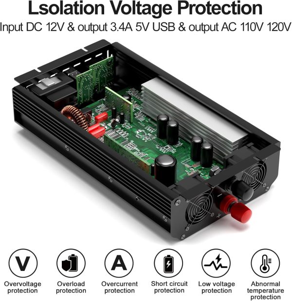 3000W Power Inverter,12V DC to AC 110V120V Peak Power 6000W with 2AC - Image 4