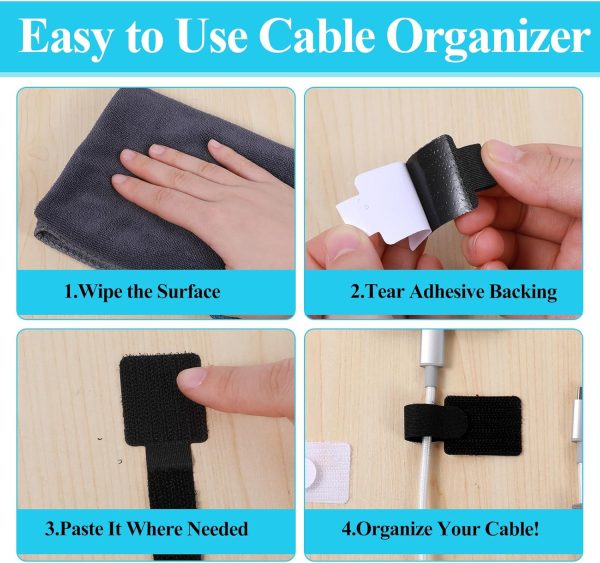 Hook and Loop Cable Ties 30pcs Reusable Cable Ties, Self Adhesive Hook and - Image 4