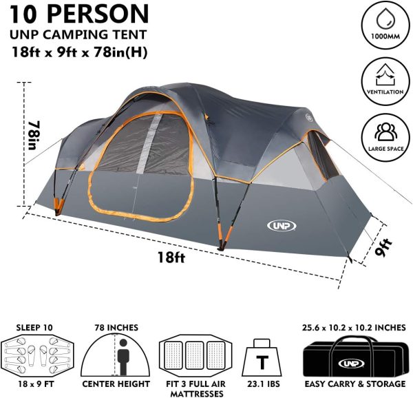 UNP Camping Tent 10-Person-Family Tents, Parties, Music Festival Tent, Big, - Image 2