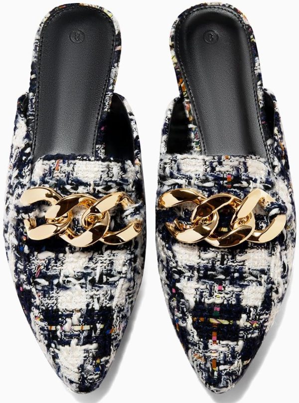 Juliet Holy Womens Mules Flats Pointed Toe Backless Loafers Slip on Metal - Image 3