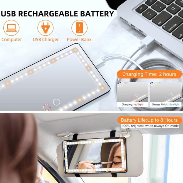 Car Sun Visor Vanity Mirror, Rechargeable Makeup Mirror with 3 Light Modes - Image 4